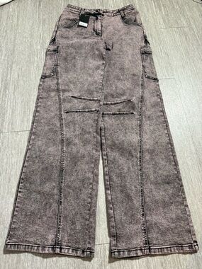 By DYLN Armen Acid Wash Cargo Jeans Wide Leg Y2K Streetwear Grunge Baggy NWT